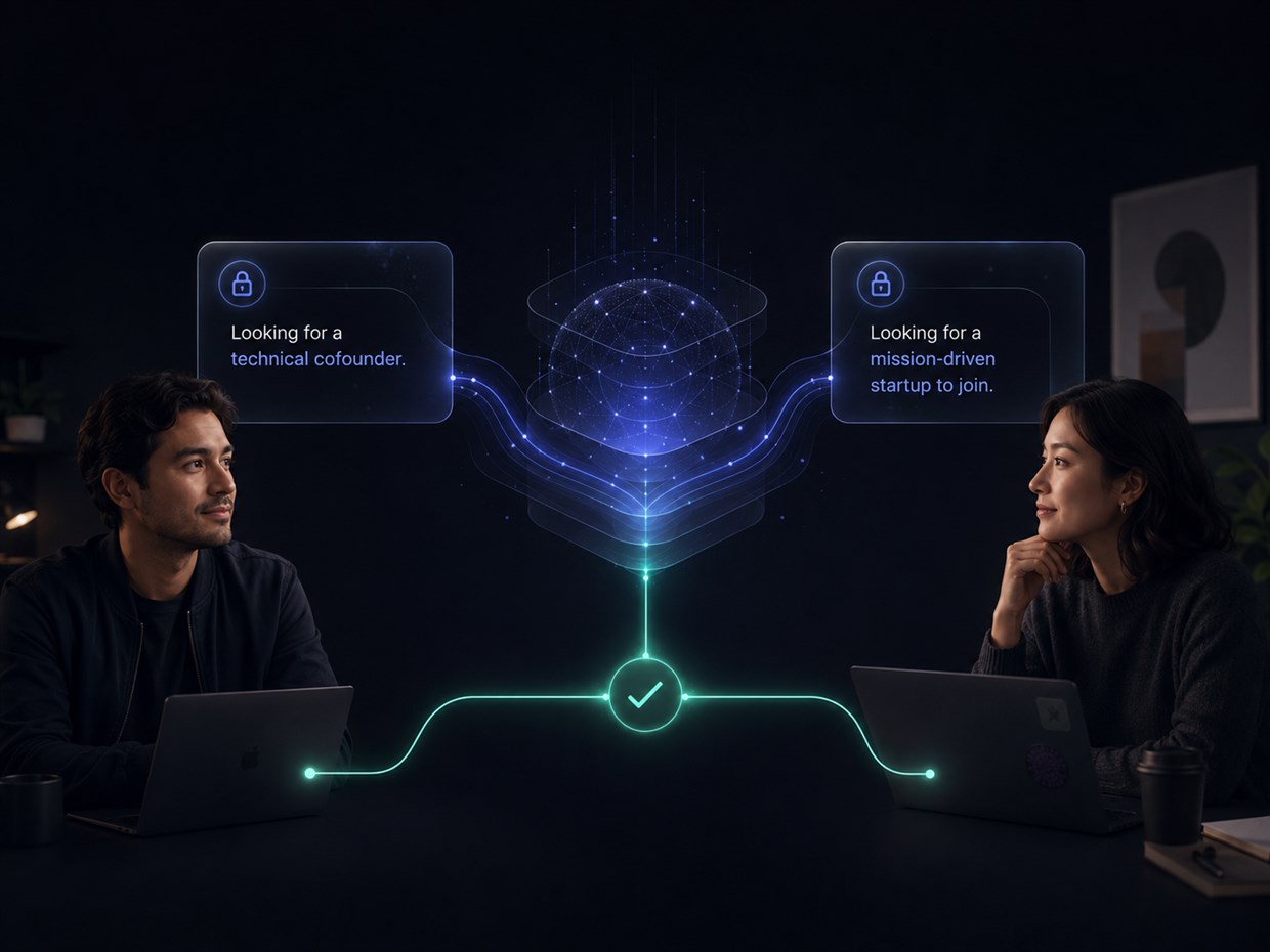 Two people each privately tell their AI what they are looking for, and Peers auto-introduces the best matches directly.